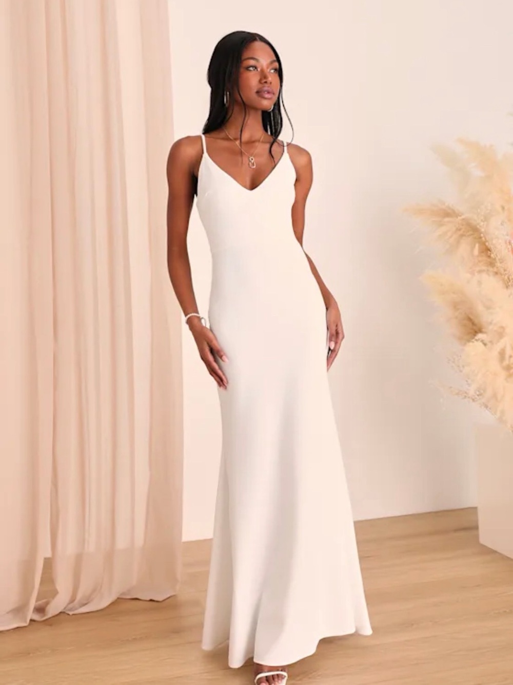 NWT Lulus White Floor Length Dress with V-Neck Bridal Destination Wedding XS